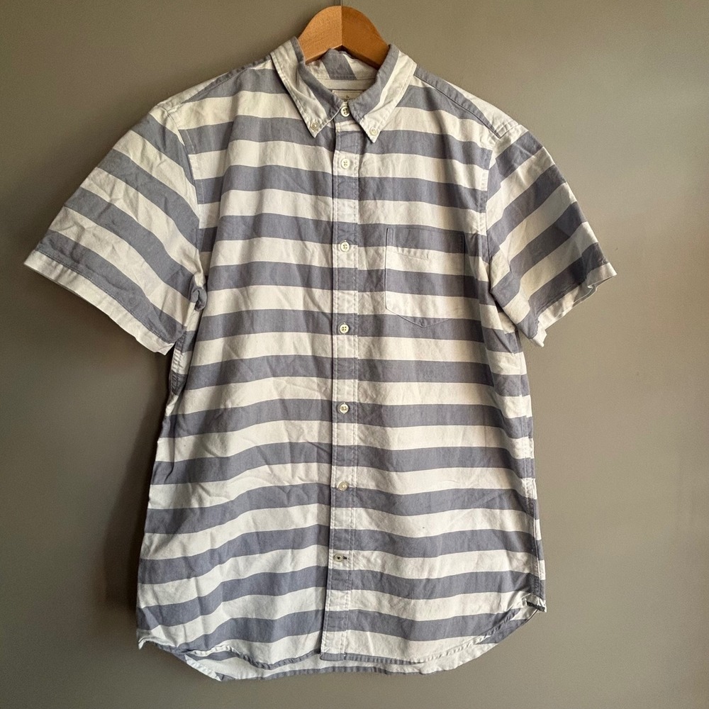 Gap Modern Oxford Mens Large Tall Blue‎ White Striped Short Sleeve Shirt 225220